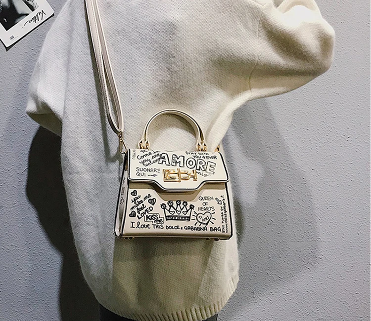 Дизайнерские Модные женские сумки с граффити из искусственной кожи, маленькая сумка с клапаном, роскошные сумки через плечо для женщин, вечерний клатч, кошелек