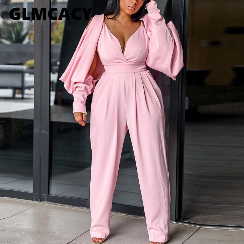 Women Elegant Long Sleeve V Neck Jumpsuit OL Classy Workwear Streetwear High Waist Long Overalls Jumpsuits Women Elegant Long Sleeve V Neck Jumpsuit OL Classy Workwear Streetwear High Waist Long Overalls Jumpsuits