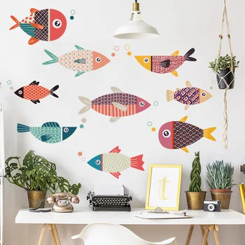

Removable Wall Sticker Bathroom Cartoon Color Fish Kitchen Sticker Adhesive Wallpaper Waterproof Moisture-proof Wall Decoration