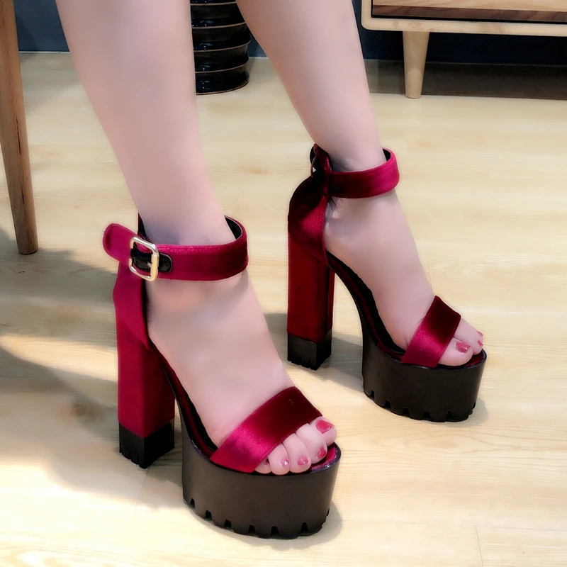 15cm Thick with sandals new European and American sexy elegant wild high heels fairy Roman black female high heel sandals