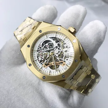 

Gold Automatic luxury brand A-p Limited Royal Balance Wheel Open worked Oak Watches white Dial 15407 Watch 41mm Men 2020 new