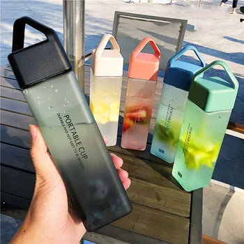 

Hot Sale Square Water Bottle Creative Handgrip Transparent Plastic Bottle Summer Fruit Juice Drink Bottle Outdoor Travel Bottle