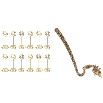 

12 Pack Table Number Card Holders Circle Shape (Gold) & 1x Alloy Bookmarks Fairy Pattern Pendant Bookmark