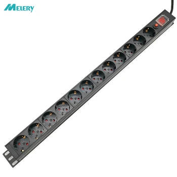 

PDU Power Strip Network Cabinet Rack Plug Socket 1U Aluminum Alloy 8 way EU Outlets Overload Protection Switch 2m Extension Cord