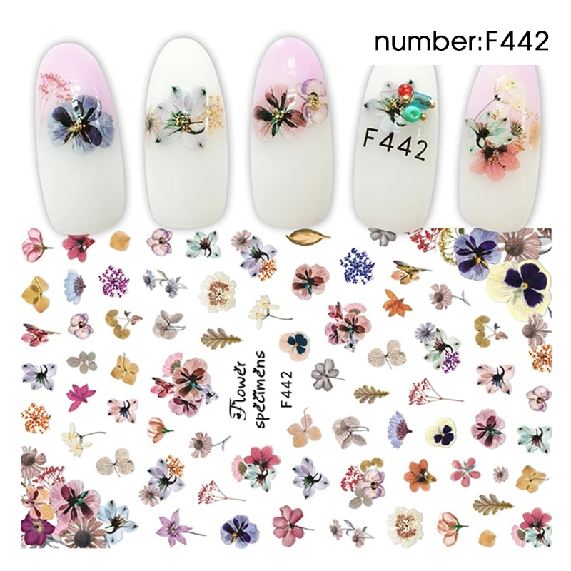 HNUIX 1 3D тисненый лист наклейки для ногтей Цветущий 3D цветок клей для накладных ногтей наклейки для маникюра украшения для ногтей - Цвет: F442