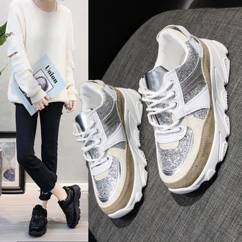 

Ins sneakers women 2020 autumn and winter sequins wild thick bottom sports shoes fashion Korean running shoes women ZZ-301