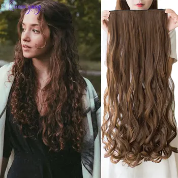 

QUEENYANG Synthetic Long Curly High Temperature Fiber Wig Black Brown Pink Hair Synthetic Natural Chip in Hair Extensions