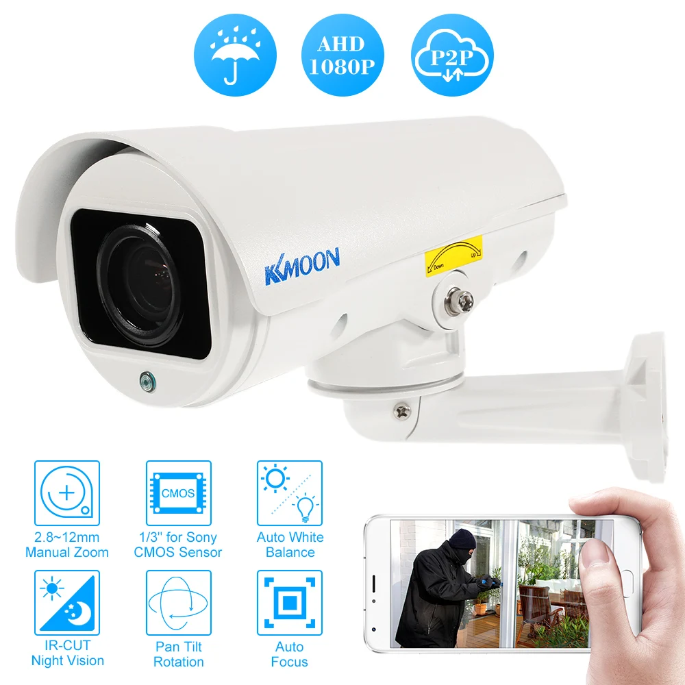 

KKmoon 1080P HD 2.0MP Bullet PTZ IP Camera IP66 Weatherproof Support Phone APP Control Motion Detection Night Vision