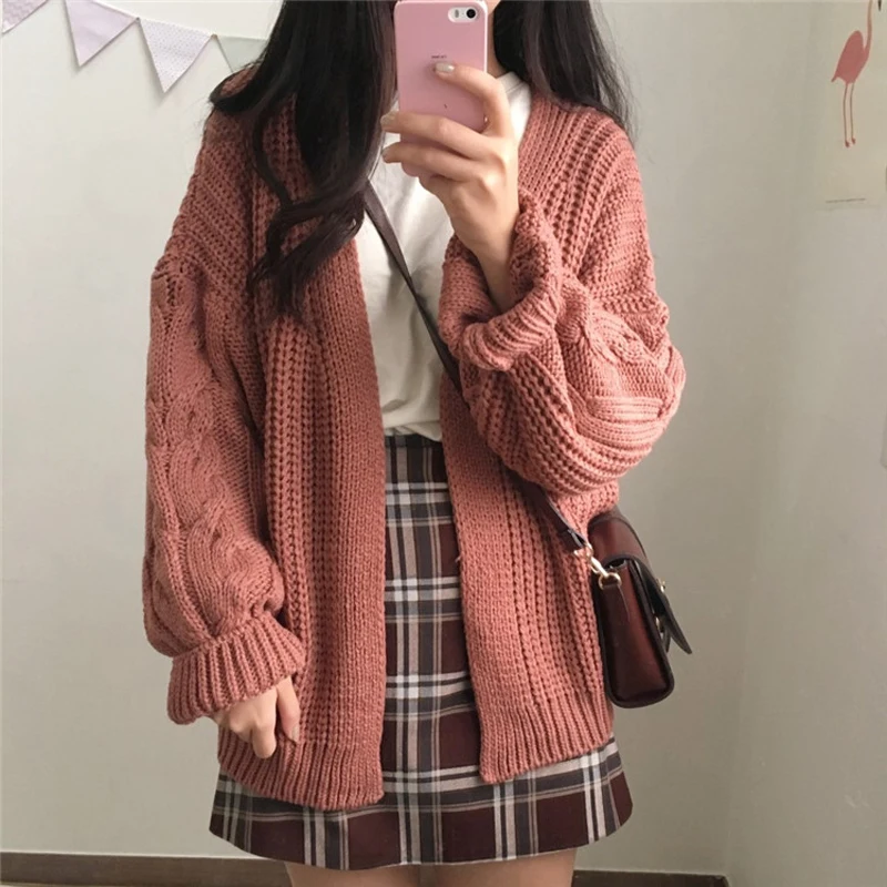 Autumn Korean Fashion Women Sweaters Harajuku Winter Twist Loose Long Sleeve Knit Cardigan 2022 Fall Preppy Female Vintage Coat
