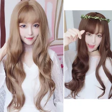 Парик длинные волосы с воздушной челкой пушистые длинные вьющиеся волосы парик волнистая волна воды для девочек косплей TZC99