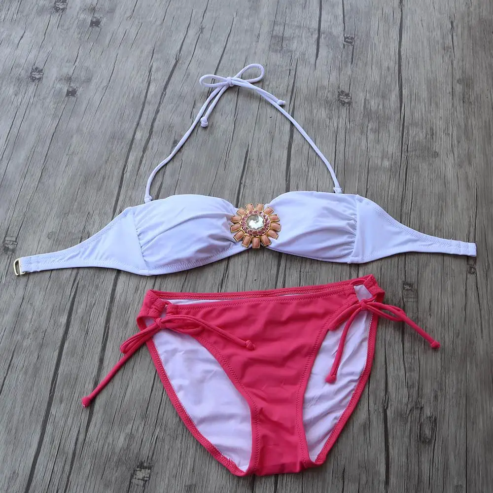 

Summer Bikini Set Women Orange Brooch ornaments White Secret Swimsuit Biquini Sexy Cheeky Bottom brazilian Bathing Suit Swimwear