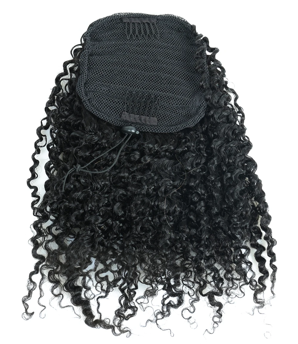 Kinky Curly Drawstring Ponytails For Women Brazilian Human Hair Wrap Ponytail Clip In Hair Extension Black Dolago Virgin Hair