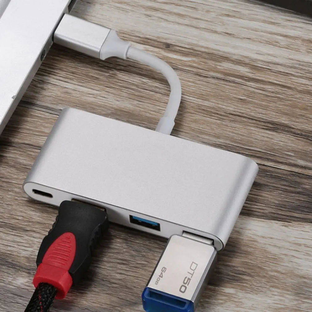 USB C к HDMI адаптер 4K type C адаптер многопортовый AV конвертер с 2 портами USB 3,0 порт зарядки для MacBook Pro