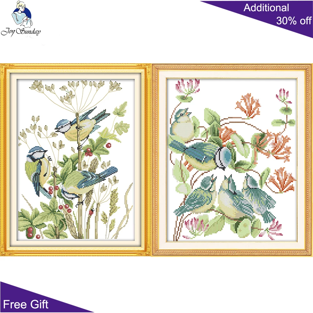Joy Sunday Flower And Bird Home Decor DA145 DA146 14CT 11CT Counted Stamped Three Little Birds Feed Needlepoint Cross Stitch kit | Дом и сад