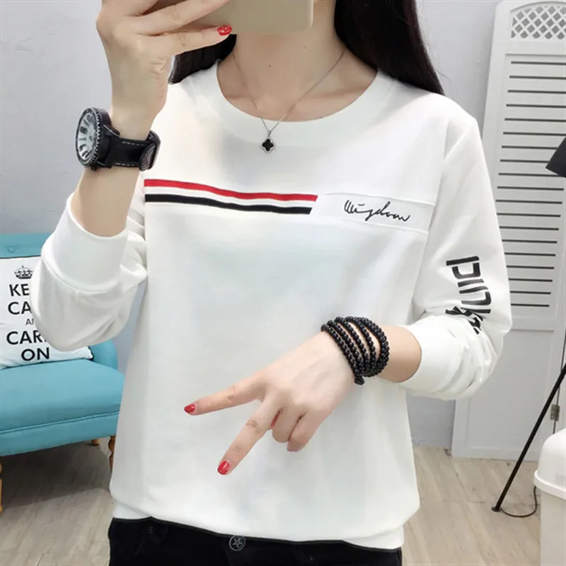 

2019 Autumn T shirt Fashion Women Cotton T-shirt O Neck Long Sleeve Tops Tee Tshirts Casual Slim Lady Print Clothing Plus Size