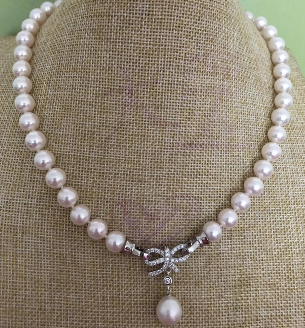 2019 HOT AAA 9-10MM PERFECT ROUND SOUTH SEA GENUINE WHITE PEARL NECKLACE 18"