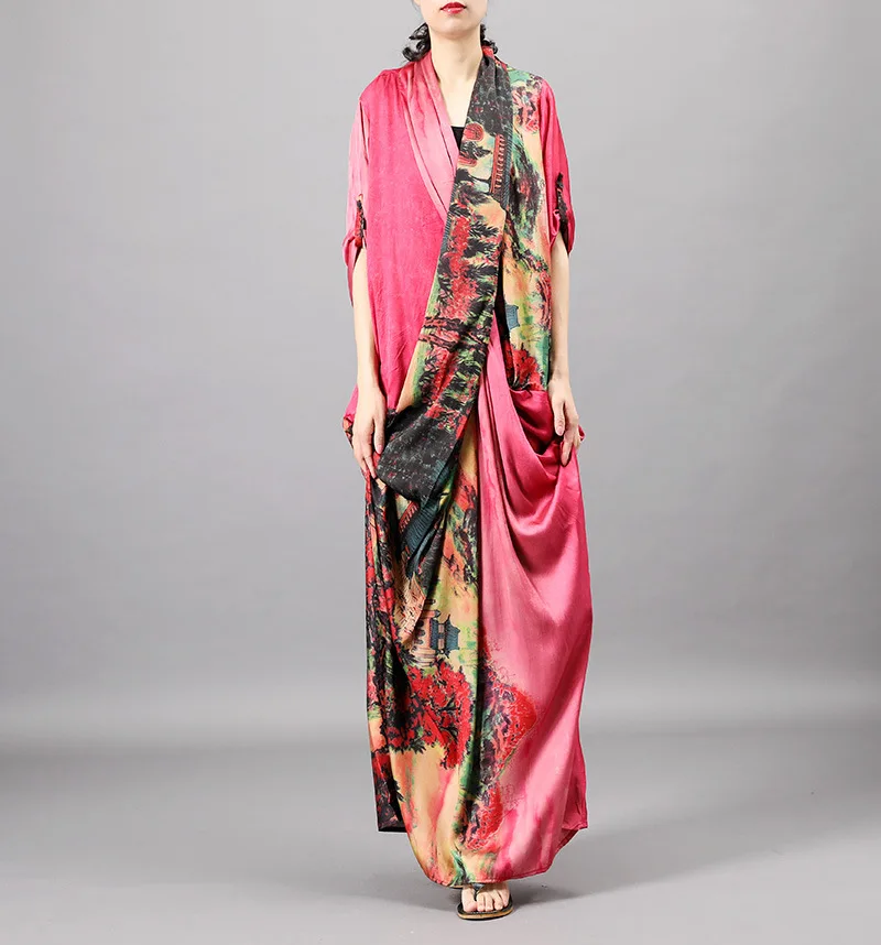 2019 Lente En Zomer Originele Echte Zijde Gedrukt Gezamenlijke Cool Lange Rokken Borst Cross-Stijl Dames Jurk 2019 Lente En Zomer Originele Echte Zijde Gedrukt Gezamenlijke Cool Lange Rokken Borst Cross-Stijl Dames Jurk