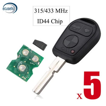 

5PCS/LOT, 3 Button Smart Remote Control Key Fob 315MHZ/433MHZ ID44 Chip PCF7935 for BMW 3 5 7 X5 X3 Z4 E38 E39 E46 HU58 Blade