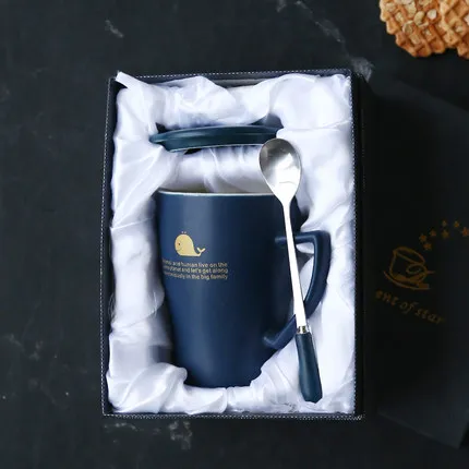 Gift box Oussirro Европейский стиль кружка простой животный узор в форме шариковой ручки Крышка для кружек и ложки с Рождественская Подарочная коробка подарок для друзей - Цвет: Gift box