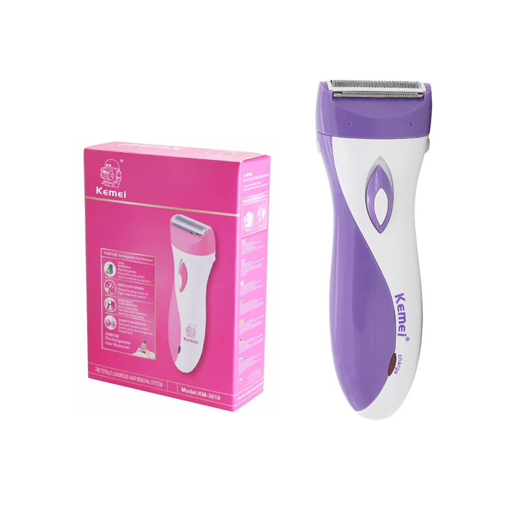 purple-with box Kemei Эпилятор перезаряжаемый эпилятор для удаления волос Водонепроницаемая электробритва для женщин Бикини подмышек средства для ухода за телом женские салонные инструменты 40D - Цвет: purple-with box