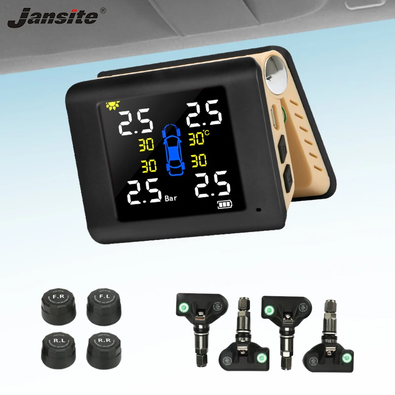 

Jansite TPMS Car Tire Pressure Monitoring Intelligent System Solar Power Wireless LED Display with 4 Built-in or External Sensor