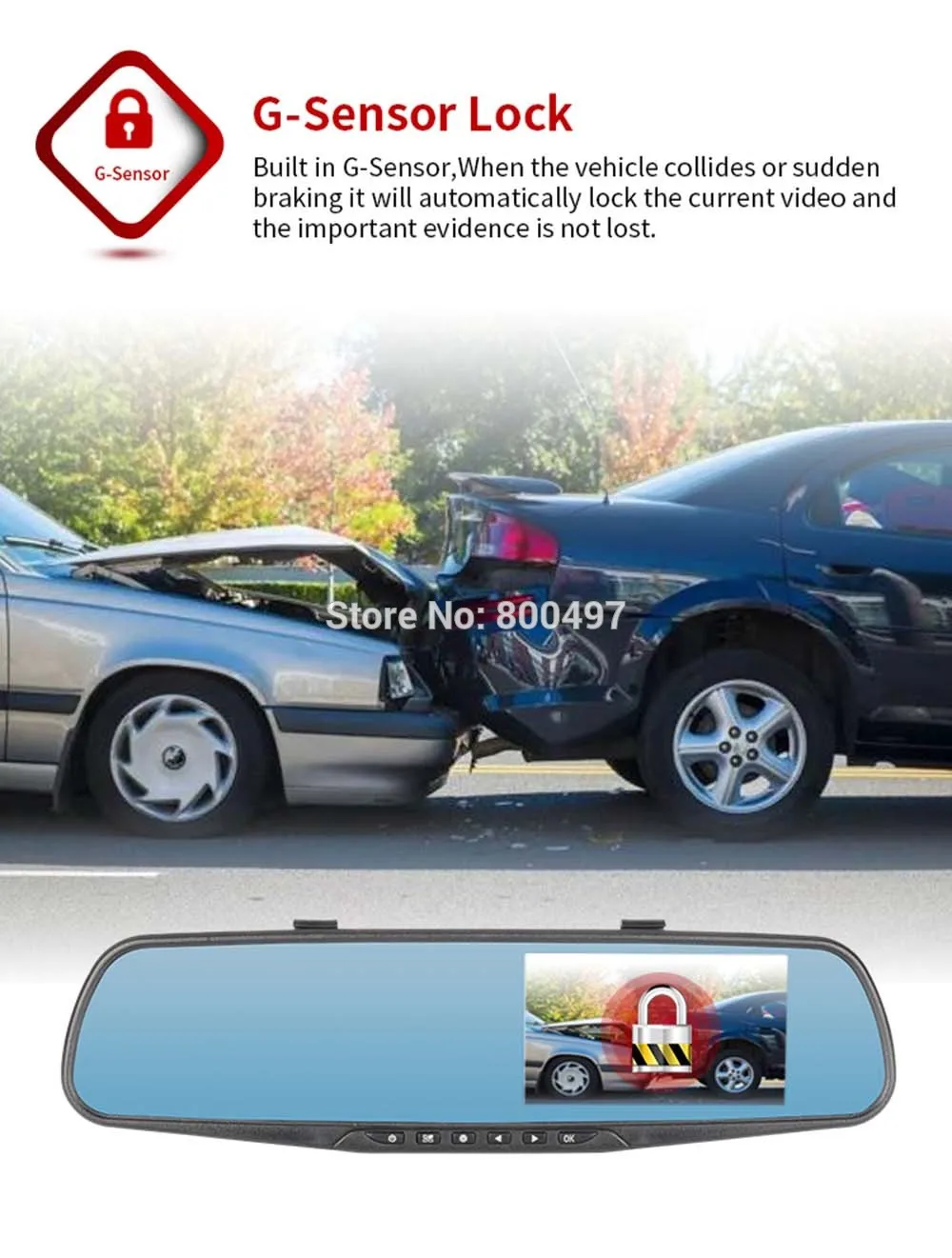 Car DVR HD 1080P 4.3" Wide Angle IPS Rear View Mirror Camera Video Recorder Dual Lens G-Sensor Parking Motion Detection Dash Cam