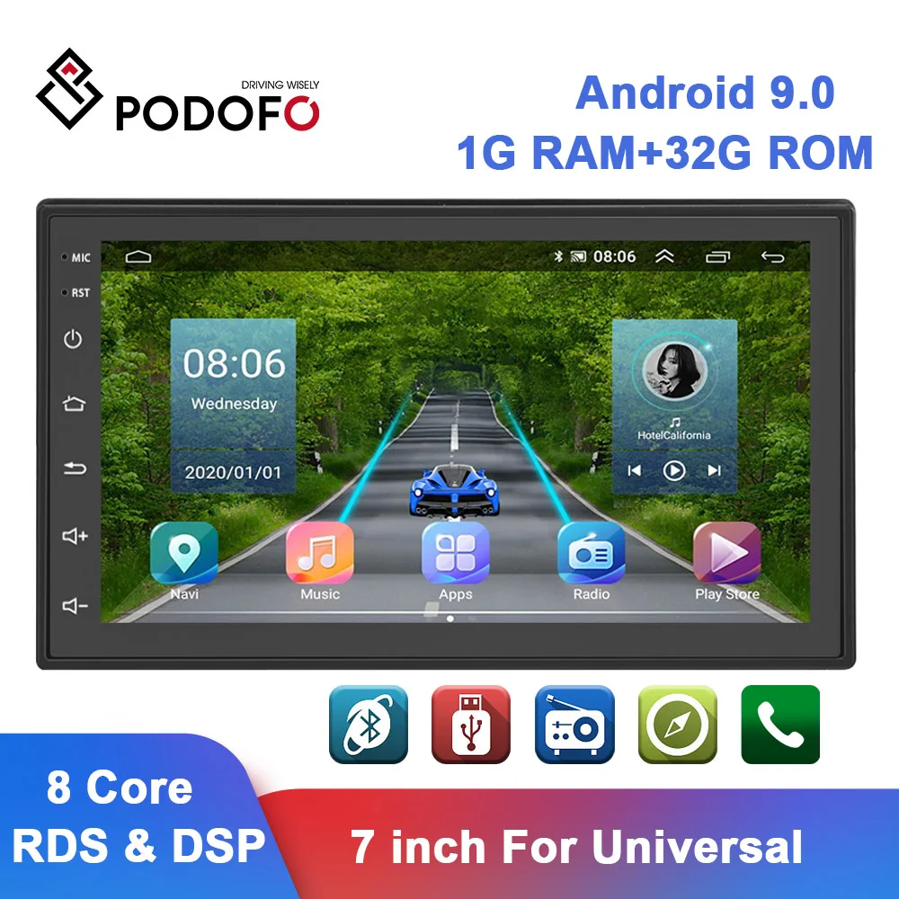 Автомагнитола Podofo 2 din Android 9 0 GPS мультимедийный плеер авторадио для VW Nissan Hyundai Kia