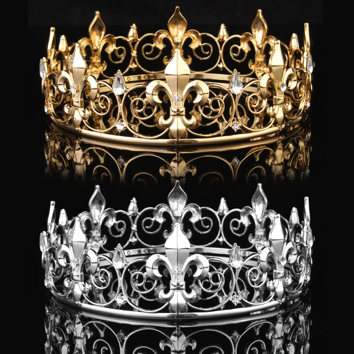Wholesale Circle Gold Prom Accessories King Men's Crown Round Imperial  Gold Rhinestone Tiara 1