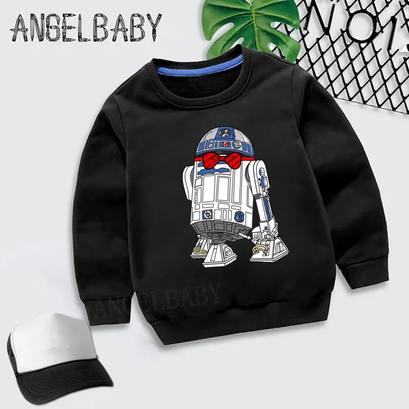 Дети Звездные войны Робот R2-D2 с BB-8 худи для мальчиков и девочек Толстовка Детские осенние Топы, детская одежда из хлопка KYT5193 - Цвет: 5193C-Black