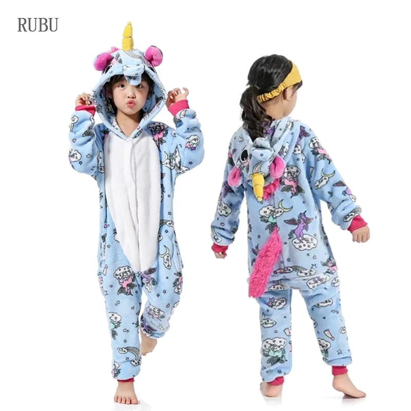 Blue Pegasus Детские пижамы кигуруми Единорог пижамы Onesie детский комбинезон зима мультфильм аниме панда Лев Косплей пижамы для мальчиков и девочек - Цвет: Blue Pegasus