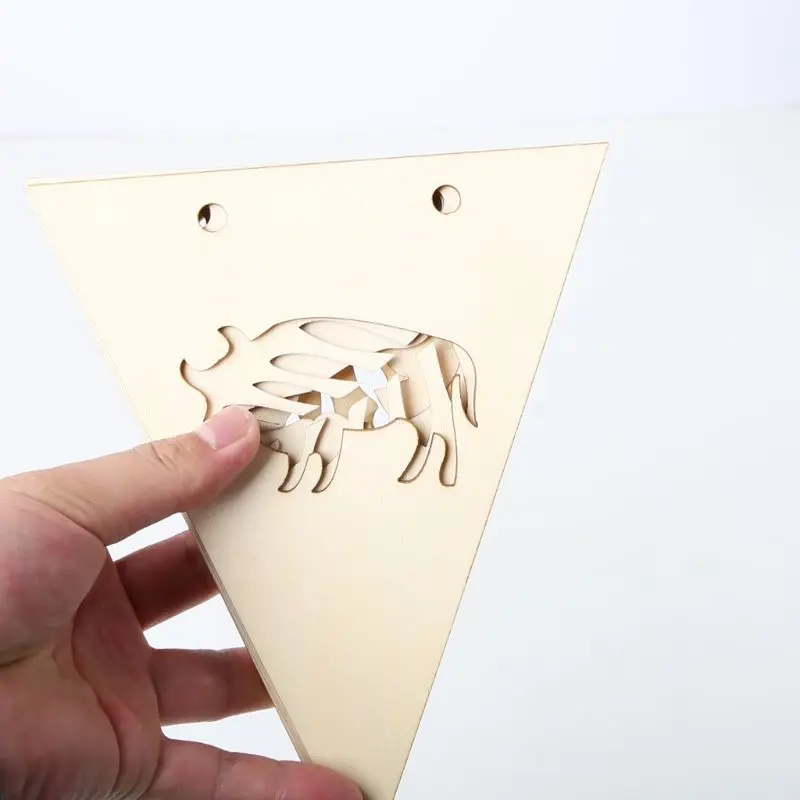 

Wooden Pennant Flag Banners Garland Hollow Animal Tree Kids Bedroom Hanging Ornaments DIY Christmas Gifts