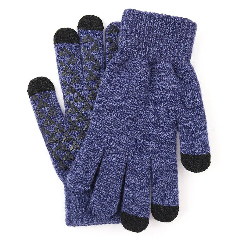 blue Simple Design Winter Warm Gloves Touch Screen Sensory Gloves For Women Man Full Finger Windproof Mittens eldiven guantes - Цвет: blue