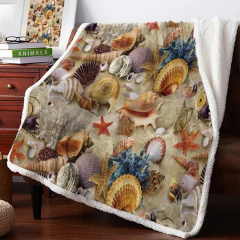 

Beach Shell Starfish Cashmere Blanket Kid Girl Sofa Soft Plush Bedspreads Quilt Drop Ship