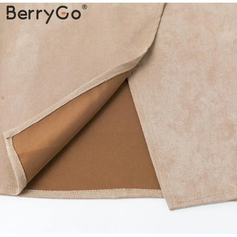 BerryGo, повседневная замшевая юбка миди для женщин, Осень-зима, высокая талия, разрезная Женская юбка, уличная Офисная Женская длинная юбка