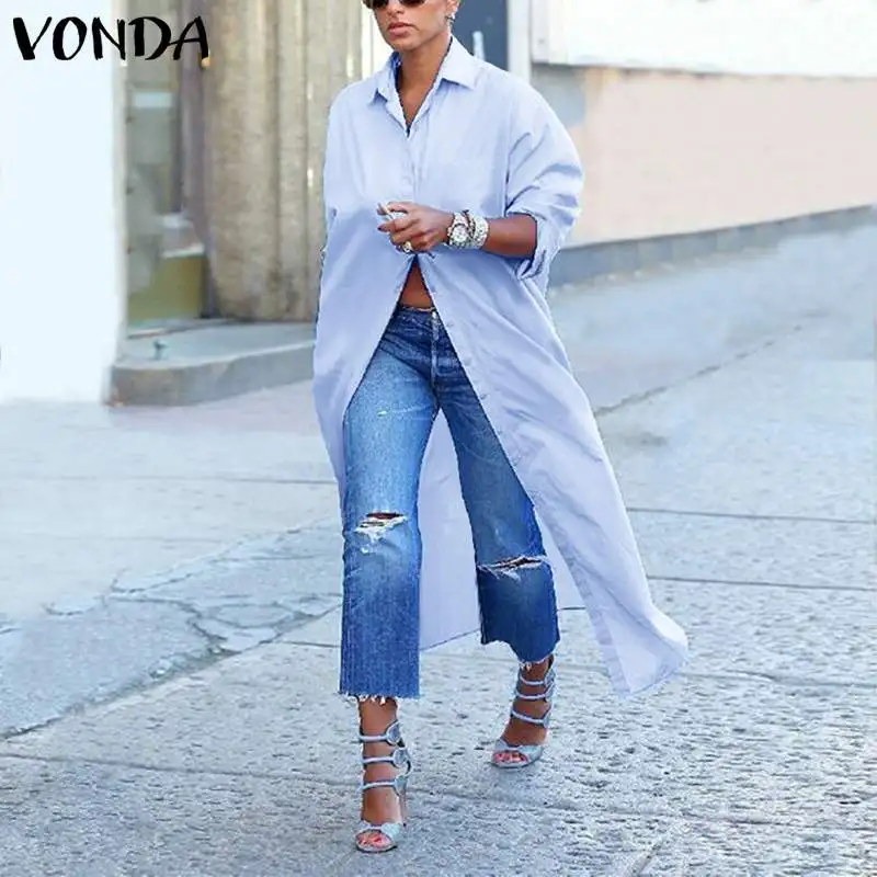  Long Blouse Women Autumn Long Sleeve Shirts Female Asymmetrical Tunic VONDA 2020 Vintage Casual Loo