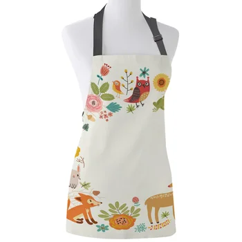 

Kitchen Apron Animal Wreath Cartoon Deer Fox Squirrel Adjustable Bib Canvas Aprons For Women Cooking Baking Restaurant Pinafore