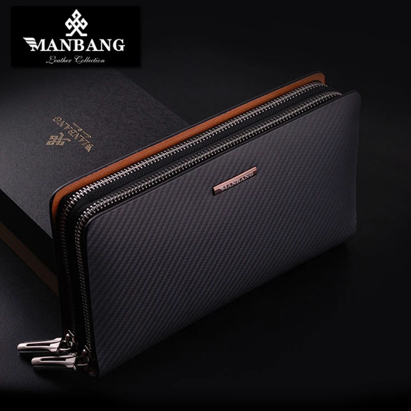 

Long Mens Clutch Men Genuine Leather Clutch Bags Solid Zipper Designer Male Long Wallets Luxury Black Fashion Purse MBS8390