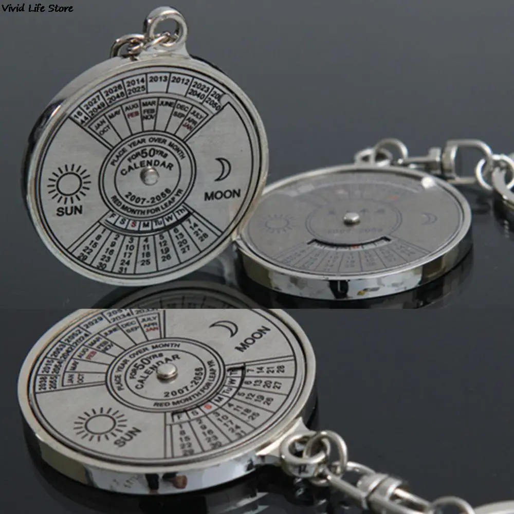 50 Year Calendar Key Chain Mini Metal Ring Compass Keyring Keyfob Hiking Camping Outdoor Sports Survival Tools Calendar Key Chain