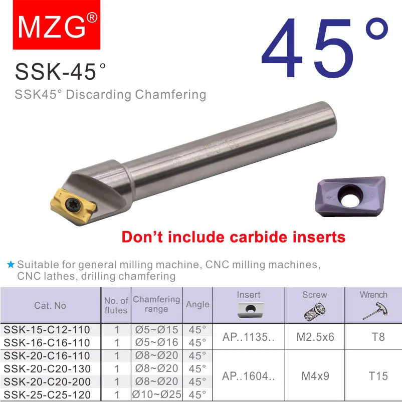 45Dgree Chamfer Cutter Tool CNC Lathe Tungsten Steel Milling Cutter APMT Carbide Insert Holder End Mill Drill Chamfering MZG SSK carbide milling cutter