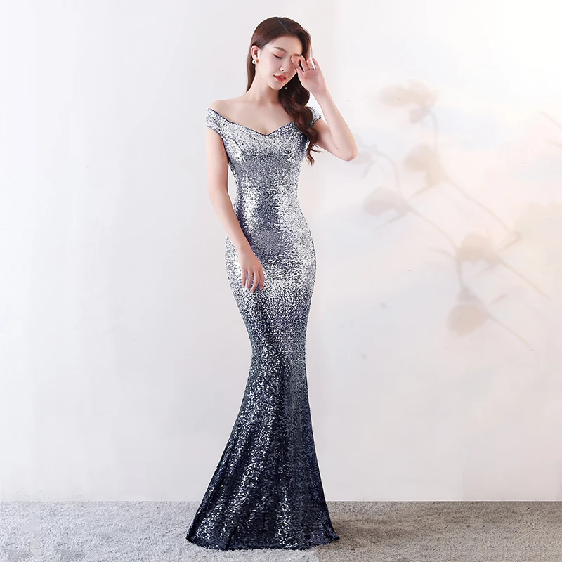 Off The Shoulder Evening Dress Party Dresses Gowns Sequin Formal Evening Gown Vestidos De Noche Largos Talla Grande Abendkleid