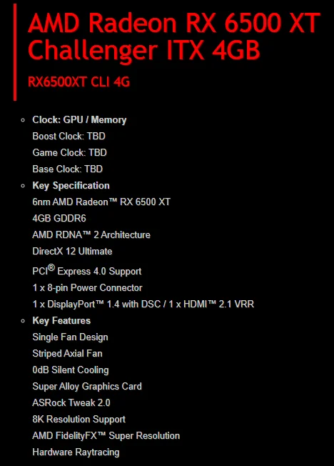 NEW ASROCK Radeon RX 6500 XT Challenger ITX 4GB 6500XT 4G 18000MHz  GDDR6 64-bit  6nm Video Cards GPU Graphic Card DeskTop CPU graphics cards computer
