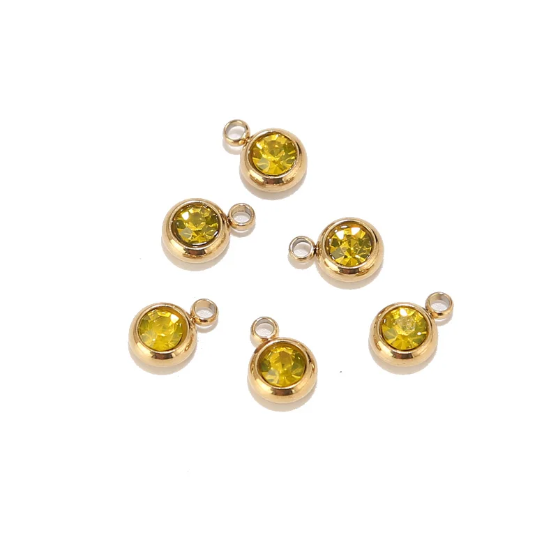 Gold Color 5 50 шт., нержавеющая сталь, золото, 6 мм, камень рождения, шарм, Подвески для DIY, ожерелье, браслет, ювелирное изделие, фурнитура - Окраска металла: Gold Color 5