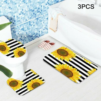 

1 Set Sunflowers Waterproof Bathroom Shower Curtain Toilet Cover Pedestal Decor Set Pedestal Rug Mat Bath Mat