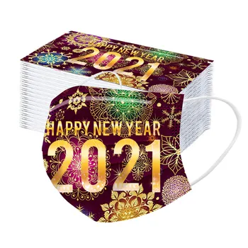 

50pc 2021 Adult's Snowflake Printed Mask For Skin Care Disposable Protective Face Masks Happy New Year Fashion Facemask Mascaras