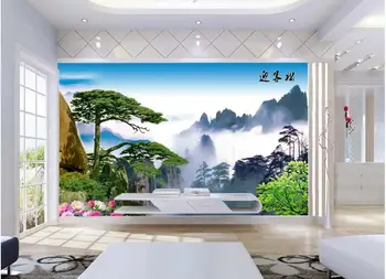 

3d silk wallpaper custom photo Chinese style landscape waterfall pine background decor living room wall paper for walls 3 d