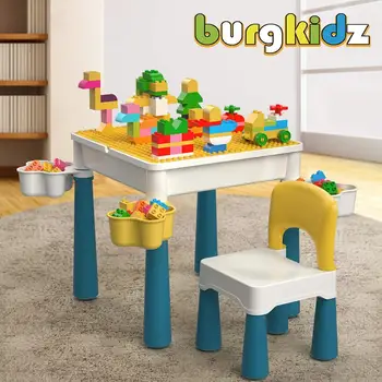 

BURGKIDZ Children's Activity Table with Large Size Building Blocks Marble Race Run Blocks Toys For Kids Christmas Gift New Year