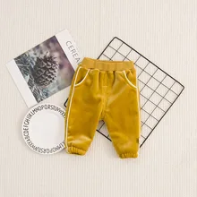 Штаны для малышей Зимняя мужская одежда для От 1 до 3 лет 0 А, модная плотная верхняя одежда с ворсом для малышей на осень и зиму теплая детская одежда