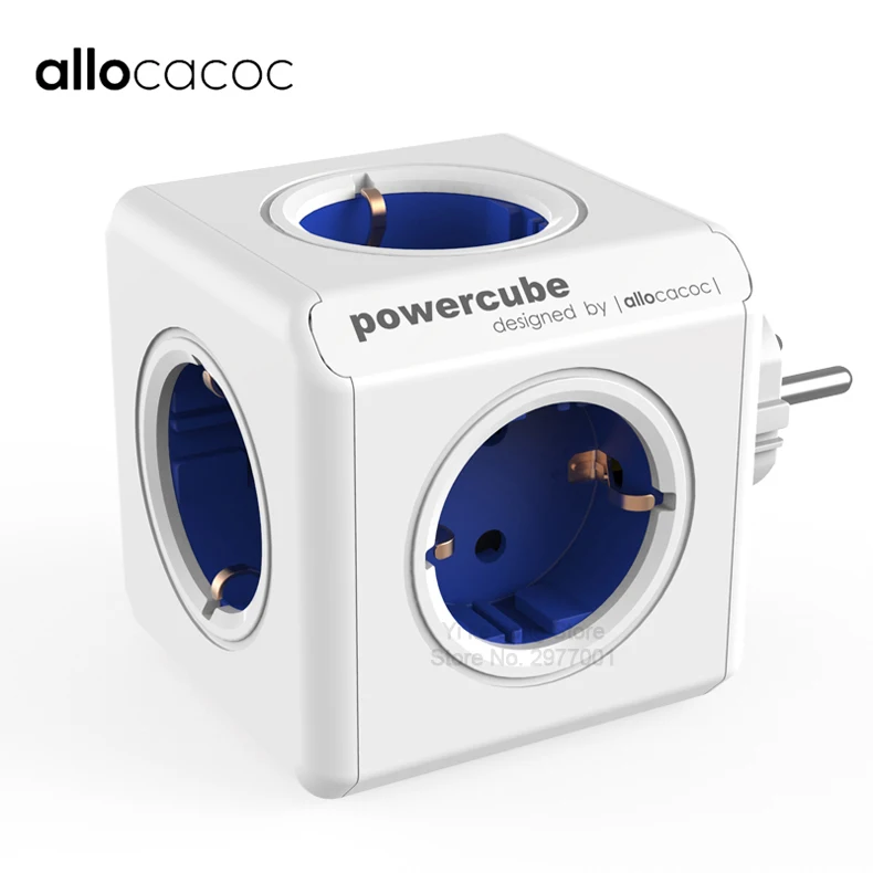 Allocacoc, европейская вилка, силовая лента, powercube, 5 розеток, удлинитель, умный адаптер, мульти переключатель, зарядная док-станция, 16А, 3680 Вт, синий