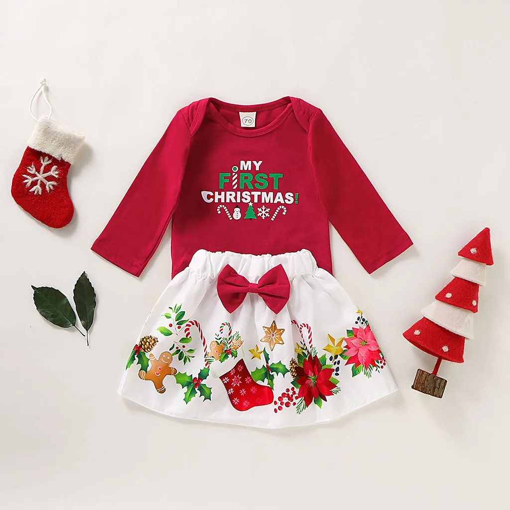 Рождественский наряд для маленьких девочек; Коллекция года; топ для маленьких девочек; комбинезон с принтом рождественских букв; боди+ юбки с мультипликационным рисунком; Ropa Nina