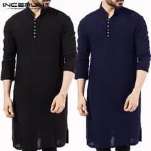Masculina стильные мужские рубашки с длинным рукавом мандарин платье исламский Топ сорочка халат мусульманская индийская одежда Hombre